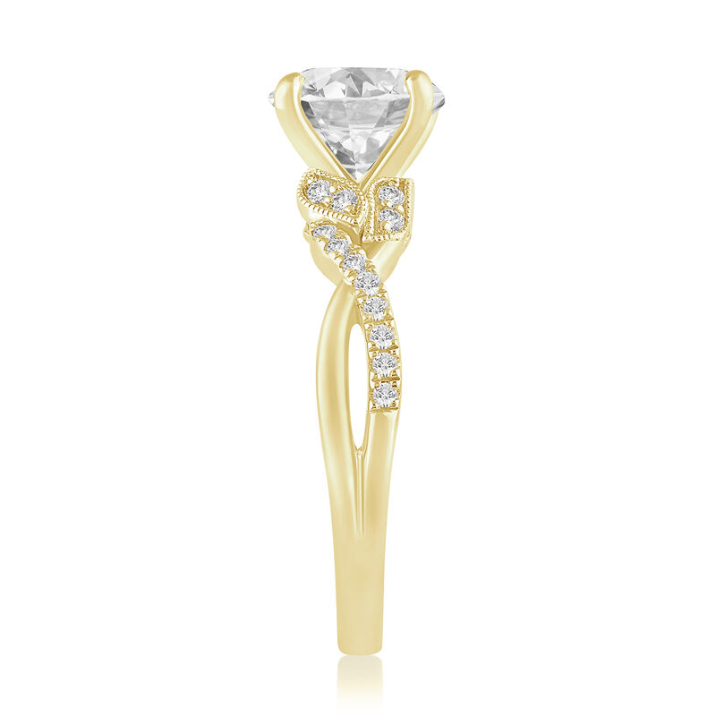 Millicent. Brilliant-Cut Lab Grown 2ct. Diamond Milgrain Leaf Engagement Ring in 14k Yellow Gold image number null